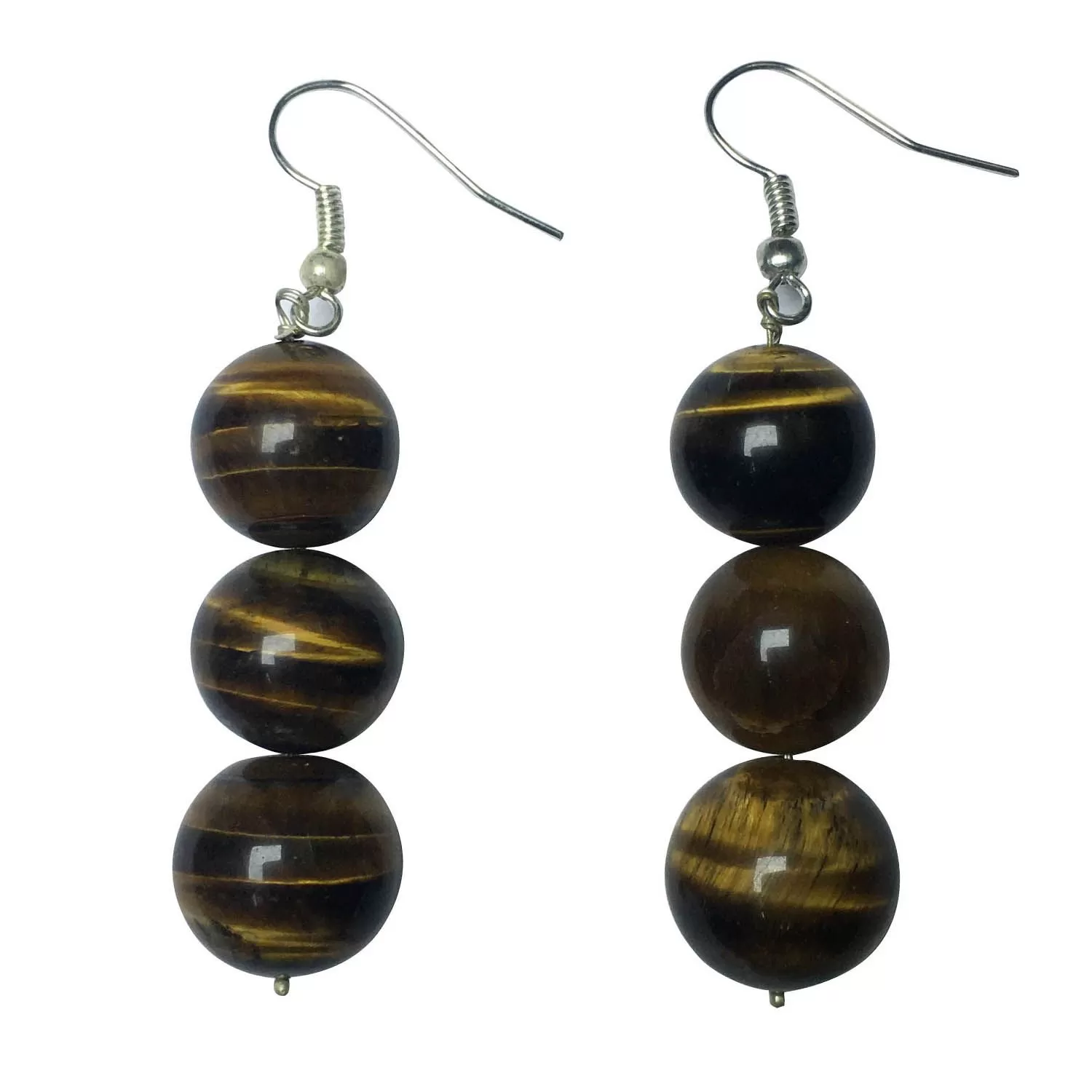 Stone Energised Tiger Eye Earring 3 Beads, Color- yellow & Brown, For Women & Girls (Pack of 1 Pc.), 2 image