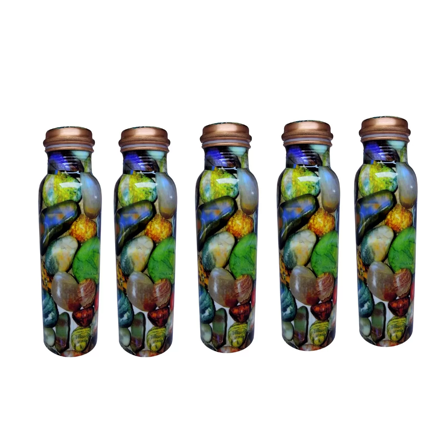Leak Proof Pure Copper Colourful Hexagon Sticker Bottles for Water 1 Litre for Travelling, 4 image