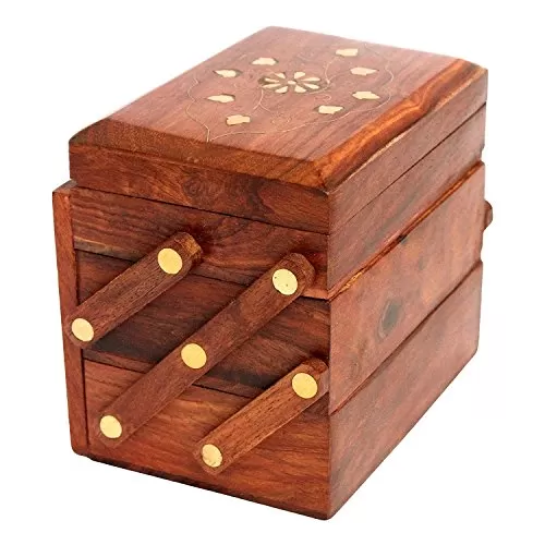 Women's Handmade Wooden Jewellery/Storage Box/Organizers Box/Multipurpose Holder Gifts Item Home Decor 4.5x3.5x5.5 Inches(Brown box103)