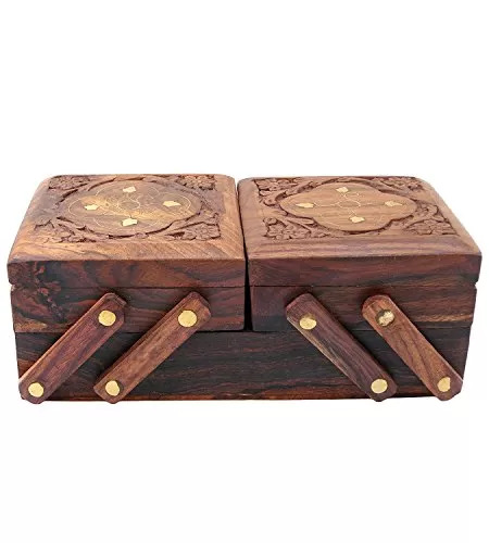 Handmade Wooden Jewellery Box for Women - Wooden Jewellery Storage Box - Jewellery Organizers Box - Storage Boxes for Jewellery - Wood Multipurpose Jewellery Sliding Holder Gifts Item Home Decor 8x4x3 inches