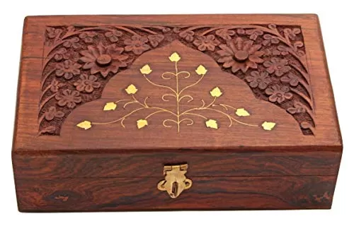 Wooden Jewellery Box for Women Jewel Organizer Hand Carved with Intricate Carvings Gift Items - 8 Inch Handmade
