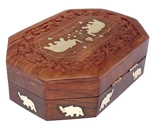 Handmade Wooden Jewellery Box for Women Jewel Organizer Elephant DÃ©cor 17 x 12X 5 cm, 3 image