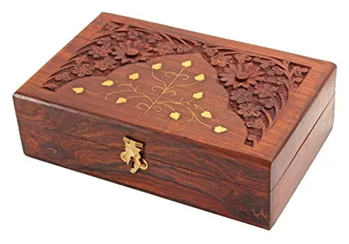 Wooden Jewellery Box for Women Jewel Organizer Hand Carved with Intricate Carvings Gift Items - 8 Inch Handmade, 2 image