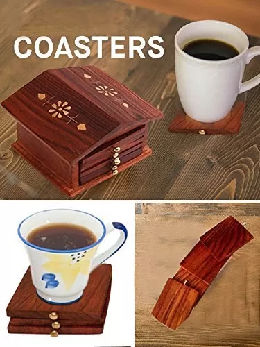 Gift at Fathers Day Wooden Coaster Inlay Design with Hut Shape Tea Coaster Set of 6 for Cup Unique Hut Shaped Table Kitchen Accessories & Gift Item, 2 image