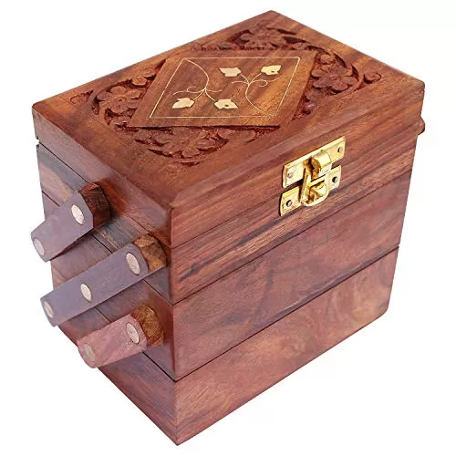 Handmade Wooden Jewellery Box for Women Jewel Organizer Decor Gift for Girls, 2 image