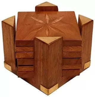 Brown Beautiful 4 Pillars Wooden Tea Coaster Handmade Retro Wood Coaster Set with 6 Square Table Coaster Set of 6