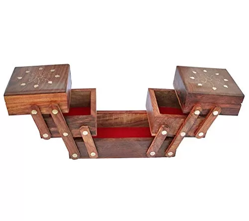 Handmade Wooden Jewellery Box for Women Jewel Organizer Brass Inlay(5 in 1) Gift Items, 4 image