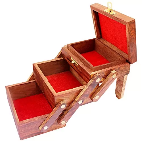 Handmade Wooden Jewellery Box for Women Jewel Organizer Decor Gift for Girls, 4 image