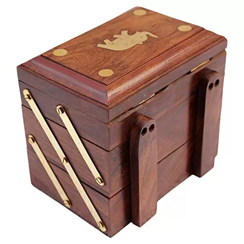 Handmade Wooden Jewellery Box Small | Jewel Organizer for Women's | Handicrafts Gift Items Small Size, 4 image