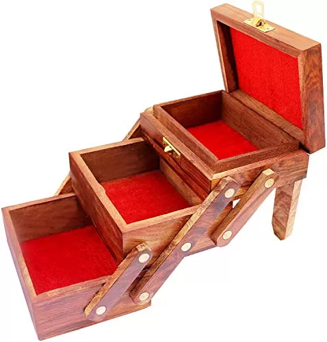 Handicrafts Wooden Jewellery Box for Women | Jewel Organizer Box Hand Carved Carvings (5 X3.5 X3.5 inches) Gift Items, 4 image