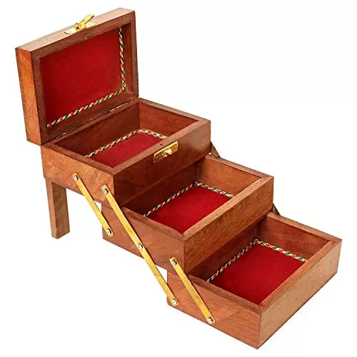 Handmade Wooden Jewellery Box Small | Jewel Organizer for Women's | Handicrafts Gift Items Small Size, 2 image