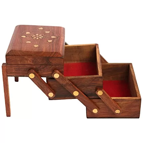 Women's Handmade Wooden Jewellery/Storage Box/Organizers Box/Multipurpose Holder Gifts Item Home Decor 4.5x3.5x5.5 Inches(Brown box103), 2 image