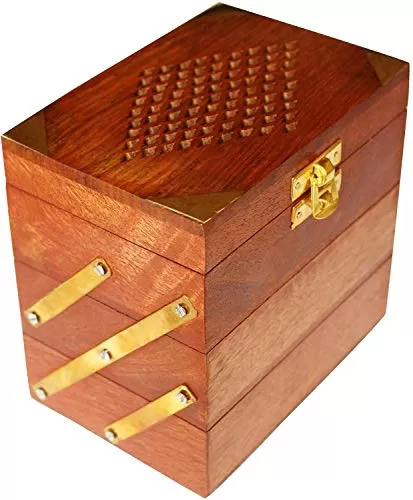 Handicrafts Wooden Jewellery Box for Women | Jewel Organizer Box Hand Carved Carvings Small Box (5.5 X 3.5 X 3.5 inches) Gift Items, 2 image