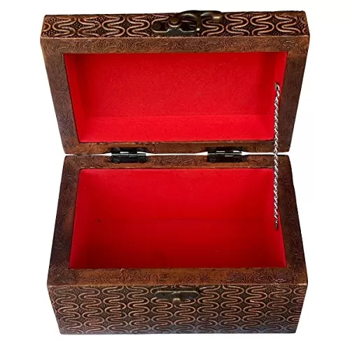 Handmade Wooden Jewellery Box for Women - Wooden Jewellery Storage Box - Bewellery Brganisers Box - Storage Boxes for Jewellery 6x4x4 inches Metal Brown, 4 image