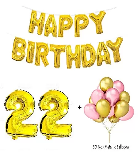 Number 22 Gold Foil Balloon & Happy Brthday Banner