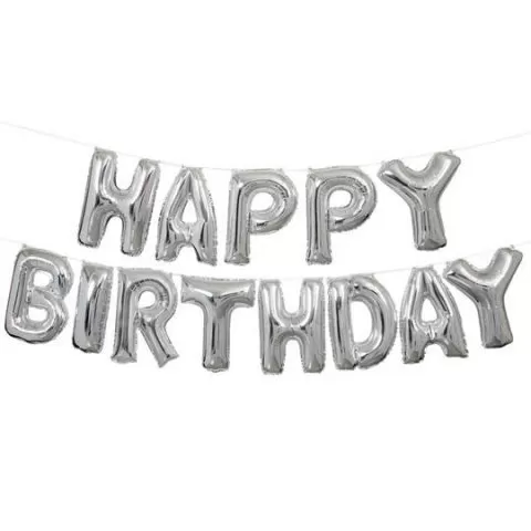 Happy Brthday Letter Foil Balloon (Silver 17Inches Height)