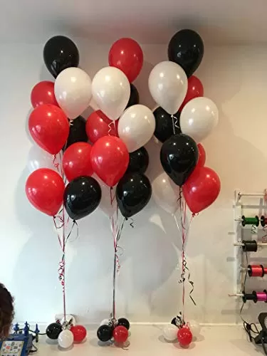 Number 6 Gold Foil Balloon and 50 Nos Red and Black Color Latex Balloon and Happy Brthday Gold Foil Balloon Combo