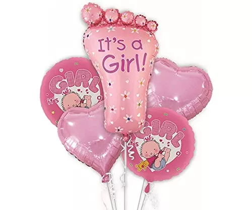 It's a Girl foil Balloons for Small Shower (Pink Pack/Set of 5)