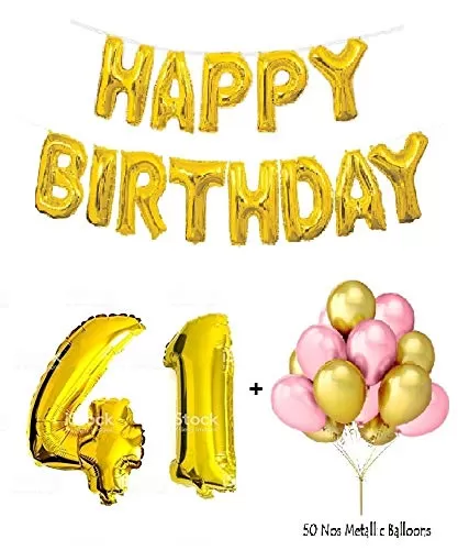 Number 41 Gold Foil Balloon & Happy Brthday Banner