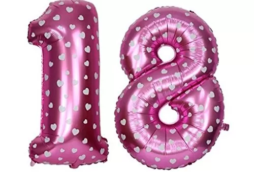 Printed Pink Number Eighteen foil Balloon 16 inch Balloon (Pink Pack of 2)
