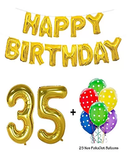 Number 35 Foil Balloon with Latex Balloon and Happy Brthday Banner
