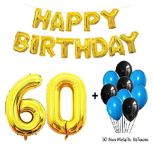 Number 60 Gold Foil Balloon & Happy Brthday Banner