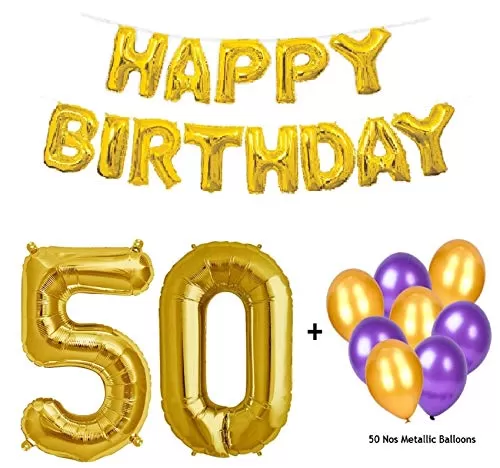 Number 50 Gold Foil Balloon & Happy Brthday Banner