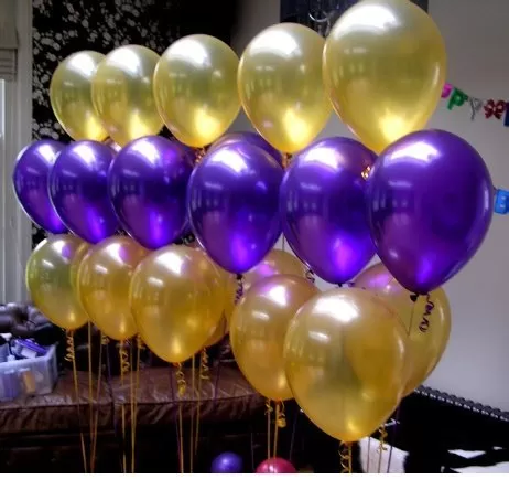 Number 65 Gold Foil Balloon and 50 Nos Purple and Gold Color Latex Balloon and Happy Brthday Banner Combo