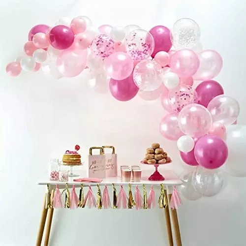 Number 67 Gold Foil Balloon and 50 Nos Pink Color Latex Balloon and Happy Brthday Banner Combo