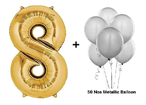 Number 8 Gold Foil Balloon and Latex Balloon