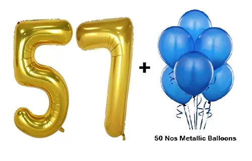 Number 57 Gold Foil Balloon and Latex Balloon
