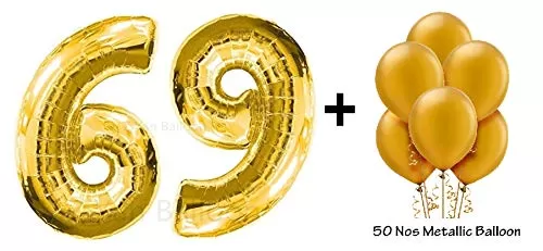 Number 69 Gold Foil Balloon and Latex Balloon