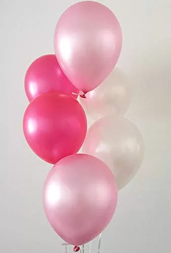 Number 52 Gold Foil Balloon and 50 Nos Pink and White Metallic Shiny Latex Balloon Combo