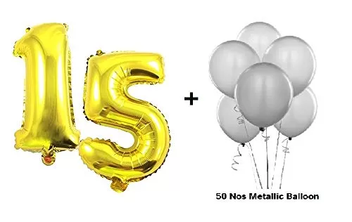 Number 15 Gold Foil Balloon and Latex Balloon