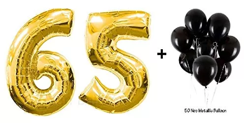 Number 65 Gold Foil Balloon and 50 Nos Black Color Latex Balloon Combo