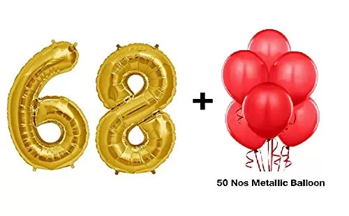 Number 68 Gold Foil Balloon and Latex Balloon