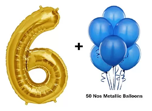 Number 6 Gold Foil Balloon and Latex Balloon