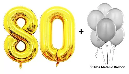 Number 80 Gold Foil Balloon and Latex Balloon
