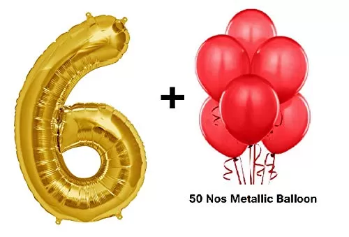 Number 6 Gold Foil Balloon and Latex Balloon