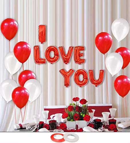 (Pack of 53) I Love You Red Foil Balloon I Love u Balloons Love Balloons for Decoration Love Balloons for Brthday Love Balloons for Anniversary
