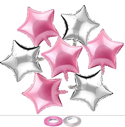 (Pack of 24) 9 Inch Star Shaped Balloons / Star Shape Balloons for Decoration - Pink & Silver