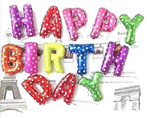 (16 Inch) Happy Brthday Balloons for Decoration /Happy Brthday Letters foil Balloons for 1st Brthday Party ( 13 Letters) - Multi Color-