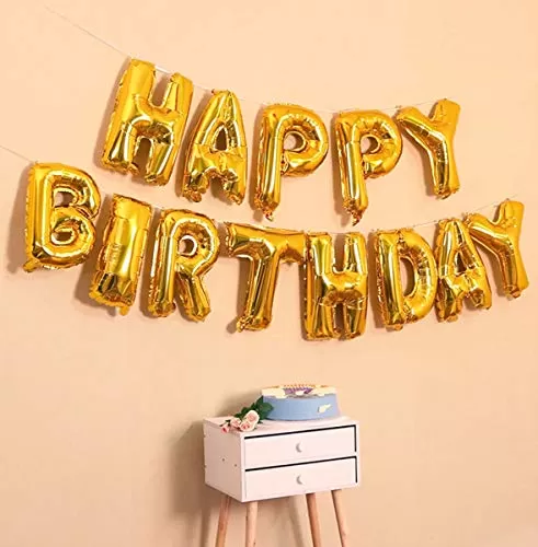 (16 Inch) Happy Brthday Letter Foil Balloon Brthday Party Supplies Happy Brthday Balloons for Party Decoration - Golden