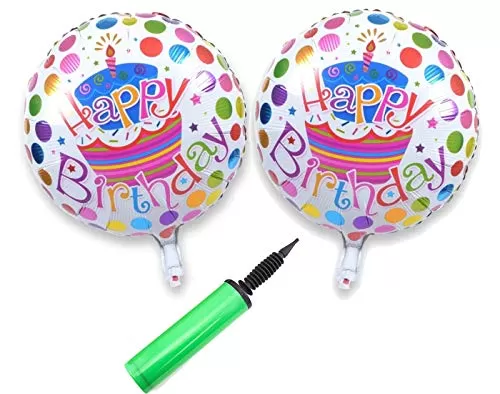 Just Flowers Happy Brthday Round Foil Balloons for Decoration 17Inches - Pack of 2 with a Pump
