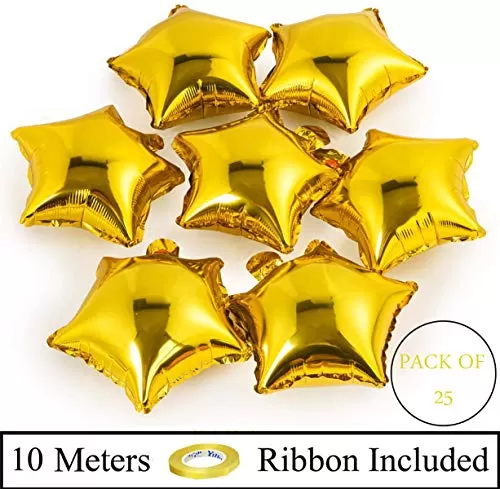 (Pack of 25) 9 Inch Star Shaped Balloons / Star Shape Balloons for Decoration - Golden