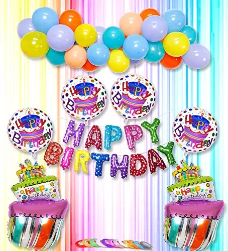 (Pack of 37) Happy Brthday Letter Foil Balloons Set Decoration Combo Brthday Rainbow Balloons for Decoration - Multi