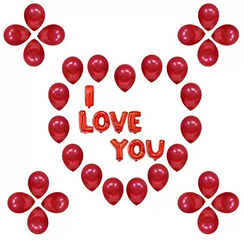 3A I Love You Decoration Balloons 8 Letters Foil and 50 Latex Balloons (Red)