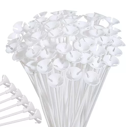 3A Just Flowers Balloon Bouquet Plastic Balloons Stick Holder with Cup for Decoration (White 100 Pieces)