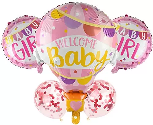 Welcome Small Girl Decoration Foil Balloon Small Shower Decoration Material Set Combo 1st Brthday Decoration Newborn Small Party Small Shower Party for Girls - Pink