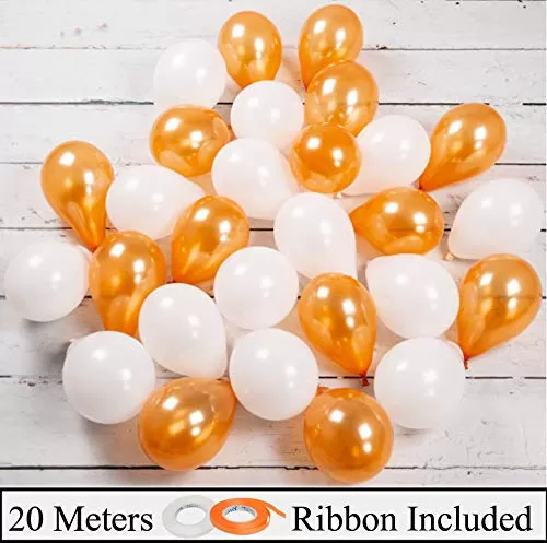 10 Inch (Pack Of 50) Metallic Balloons Orange & White for Brthday Decoration Decoration for Weddings Engagement Small Shower 1st Brthday Anniversary Party Princess Theme Brthday Party supplies Office Party- Pack of 50